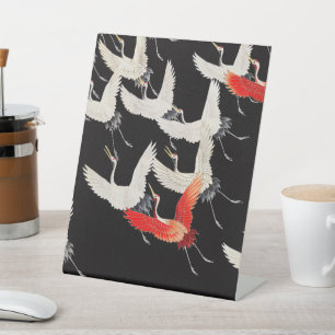 Vliegende kranen: Japanse vogel kimono kunst Reclamebord Met Voetstuk