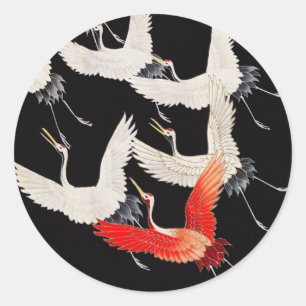 Vliegende kranen: Japanse vogel kimono kunst Ronde Sticker