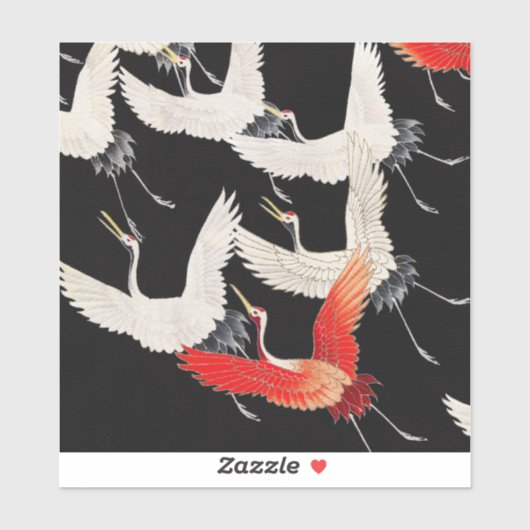 Vliegende kranen: Japanse vogel kimono kunst Sticker (Vel)