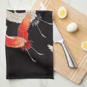 Vliegende kranen: Japanse vogel kimono kunst Theedoek (Quarter Fold)