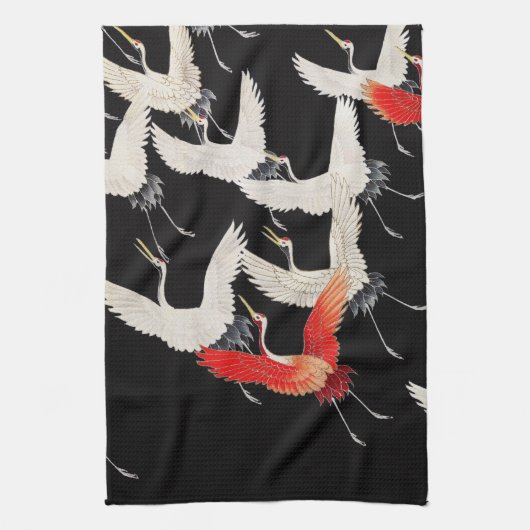 Vliegende kranen: Japanse vogel kimono kunst Theedoek (Verticaal)