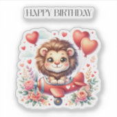 Vliegende Leeuw Verjaardag Sticker (Voorkant)
