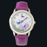 Vliegende lente kleurrijke vlinders horloge<br><div class="desc">Horloges met Spring Joy Kleurrijke Vlinders Vliegen in Natuur Waterverf Schilderen Vlinder en Bloemen - of Kies / Voeg Uw Favoriete Tekst / Kleur - Maak Uw Unieke Horloge Gift - Vergroot en verplaats of verwijder en voeg elementen met maatwerktool ! - Tekenen en ontwerpen door MIGNED. U kunt mijn...</div>