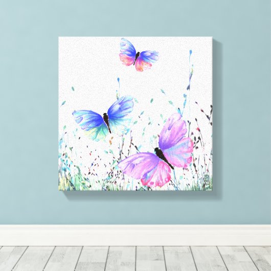 Vliegende Lente Vlinders Canvas Print (Insitu (Houten vloer))