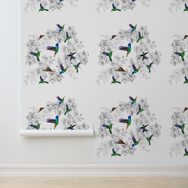 Vliegende lentevogels behang (Applicatie)