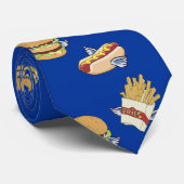 Vliegende Lunch: Hot Dog, Fries en Hamburger Stropdas (Opgerold)