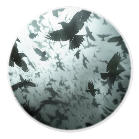 Vliegende moord op kudde kraaien, raven keramische knop (Voorkant)