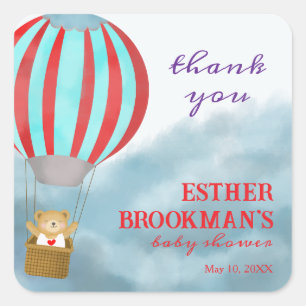 Vliegende Mop in een Heet Lucht Ballon Baby Shower Vierkante Sticker