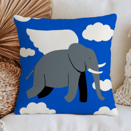 Vliegende Olifant Vliegt in Blauwe Lucht Schattig Kussen