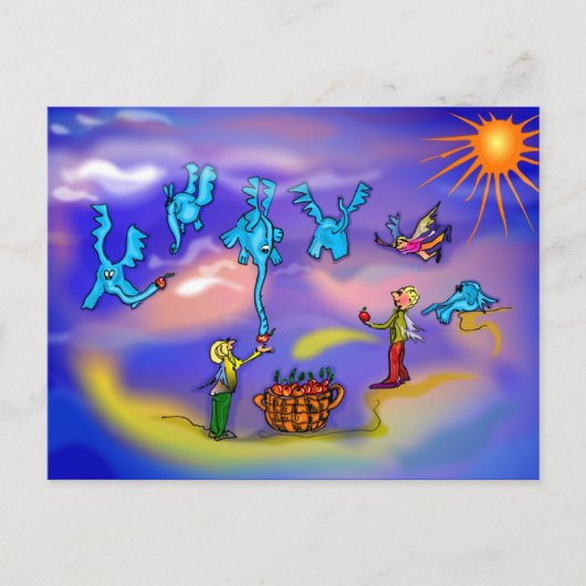 Vliegende olifanten briefkaart (Voorkant)