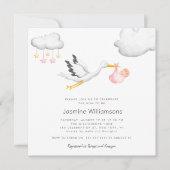 Vliegende Ooievaar Wolken Sterren Baby Shower Kaart (Voorkant)