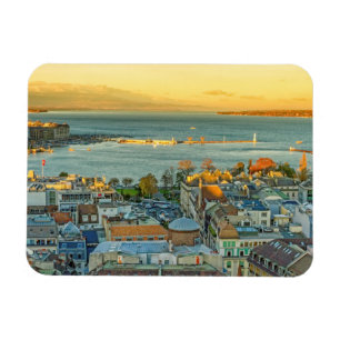 Vliegende panorama uit de stad Genève, Zwitserlan Magneet