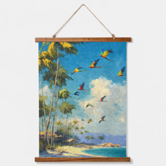 Vliegende Papegaaien Tropische Lucht Strand Kunst Hangend Wandkleed