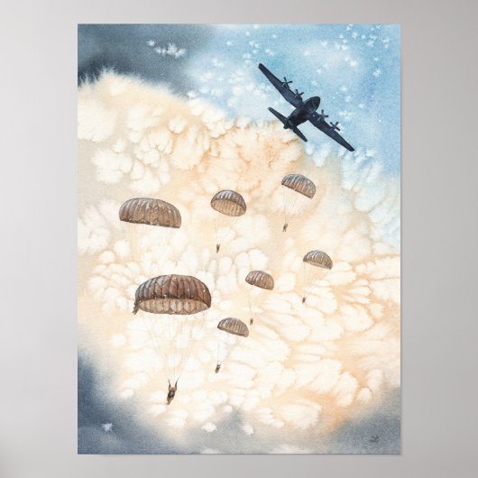Vliegende paratroopers springen van het Vliegtuig  Poster (Voorkant)