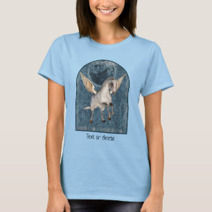 Vliegende Pegasus Blauwe Maan Fantasie Paard Kunst T-shirt