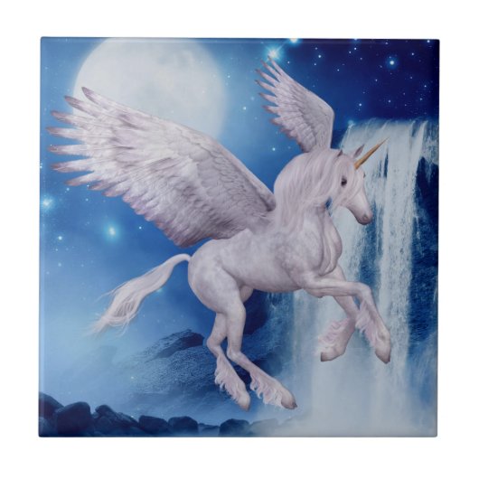Vliegende Pegasus Unicorn Waterfall Tegeltje (Voorkant)