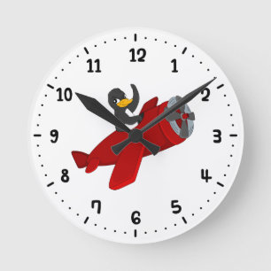 Vliegende pinguïn cartoon ronde klok