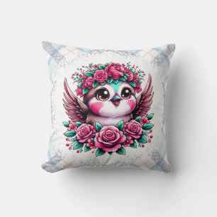 Vliegende pinguïn met roze rozen kussen