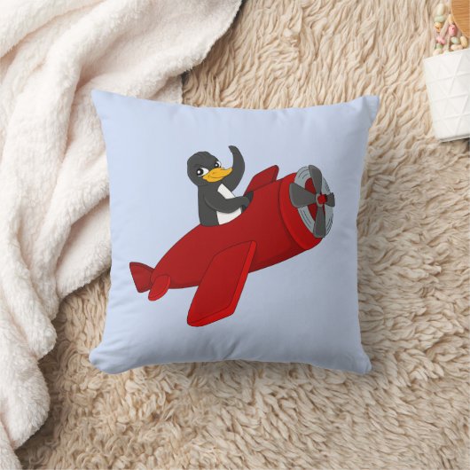 Vliegende pinguïstische cartoon gooit kussen (Deken)