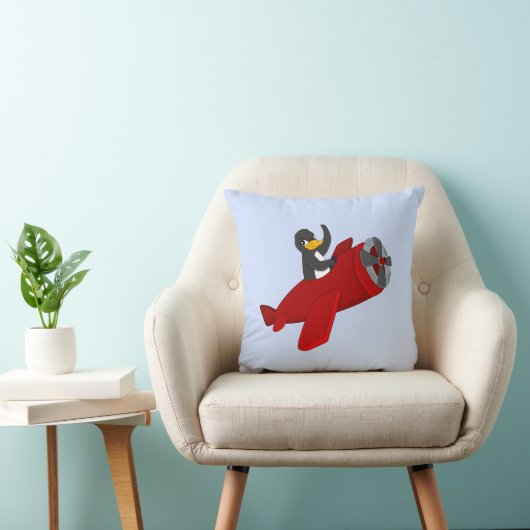 Vliegende pinguïstische cartoon gooit kussen (Stoel)