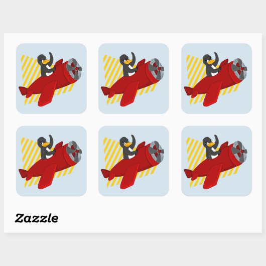 Vliegende pinguïstische cartoon vierkante sticker (Vel)