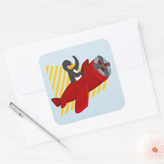 Vliegende pinguïstische cartoon vierkante sticker (Envelop)