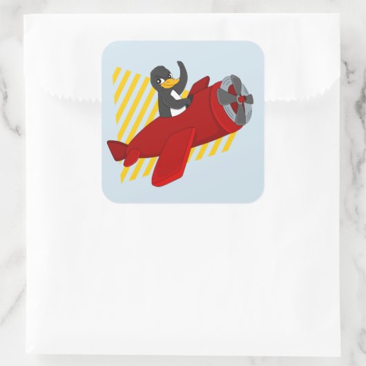 Vliegende pinguïstische cartoon vierkante sticker (Tas)