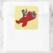 Vliegende pinguïstische cartoon vierkante sticker (Tas)