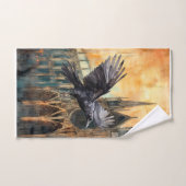 Vliegende raaf en middeleeuwse gotische kathedraal bad handdoek (Handdoek)