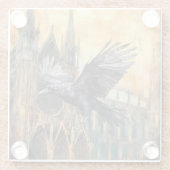 Vliegende raaf en middeleeuwse gotische kathedraal glazen onderzetter (Achterkant)