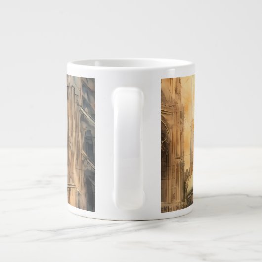 Vliegende raaf en middeleeuwse gotische kathedraal grote koffiekop (Achterkant)