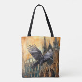 Vliegende raaf en middeleeuwse gotische kathedraal tote bag (Achterkant)
