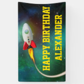 Vliegende Raket Ruimteschip Galaxy Kids Verjaardag Spandoek (Verticaal)
