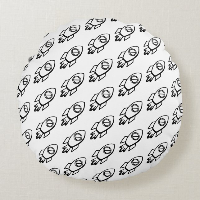 Vliegende raket schets patroon rond kussen (Voorkant)