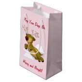 Vliegende rendierkliniek met prettige kerst klein cadeauzakje (Achterkant Gekanteld)