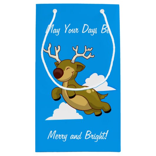 Vliegende rendierkliniek met prettige kerst klein cadeauzakje (Achterkant)