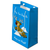 Vliegende rendierkliniek met prettige kerst klein cadeauzakje (Achterkant Gekanteld)