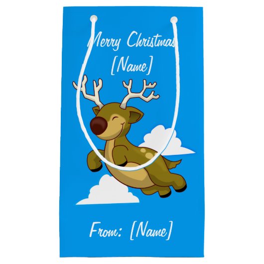 Vliegende rendierkliniek met prettige kerst klein cadeauzakje (Voorkant)