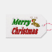 Vliegende rendiertypografie met vrolijk kerstfeest cadeaulabel (Voorkant (Horizontaal))