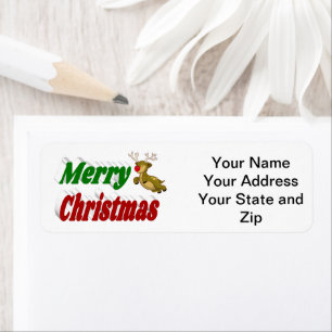 Vliegende rendiertypografie met vrolijk kerstfeest etiket