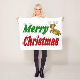 Vliegende rendiertypografie met vrolijk kerstfeest fleece deken