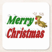 Vliegende rendiertypografie met vrolijk kerstfeest kartonnen onderzetters (Voorkant)