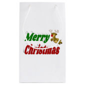 Vliegende rendiertypografie met vrolijk kerstfeest klein cadeauzakje (Achterkant)