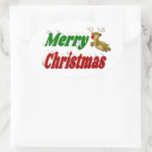 Vliegende rendiertypografie met vrolijk kerstfeest ovale sticker (Tas)