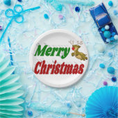 Vliegende rendiertypografie met vrolijk kerstfeest papieren bordje (Feest)