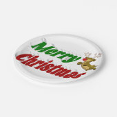 Vliegende rendiertypografie met vrolijk kerstfeest papieren bordje (Gekanteld)