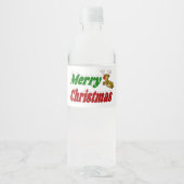 Vliegende rendiertypografie met vrolijk kerstfeest waterfles etiket (Voorkant)