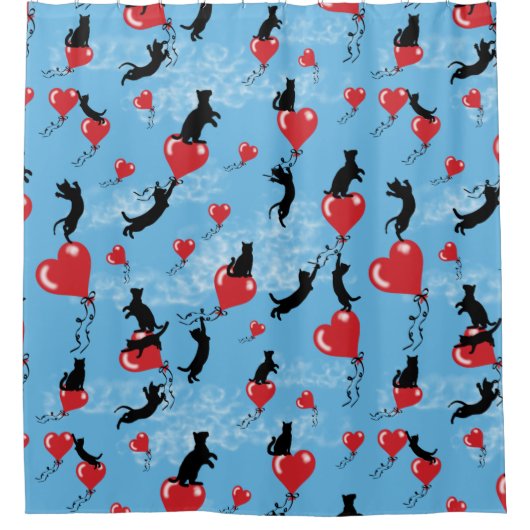 Vliegende rode ballonnen douchegordijn (Voorkant)