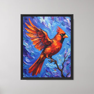 Vliegende Rode Kardinaal Krachtige Kleur Vogel Sch Canvas Afdruk