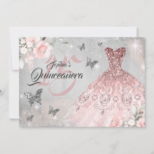 Vliegende Roos Goud Sparkle Quinceanera Kaart (Voorkant)